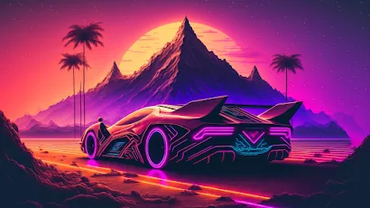 Synthwave Sports Car 4K Wallpaper Background