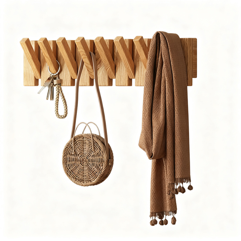 Wooden Wall Coat Rack Piano Key Design, 4–12 hooks