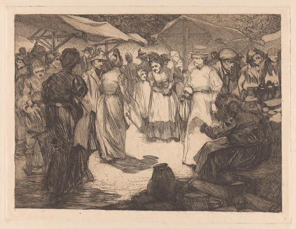 Marktscène met mannen en vrouwen 1909 1910