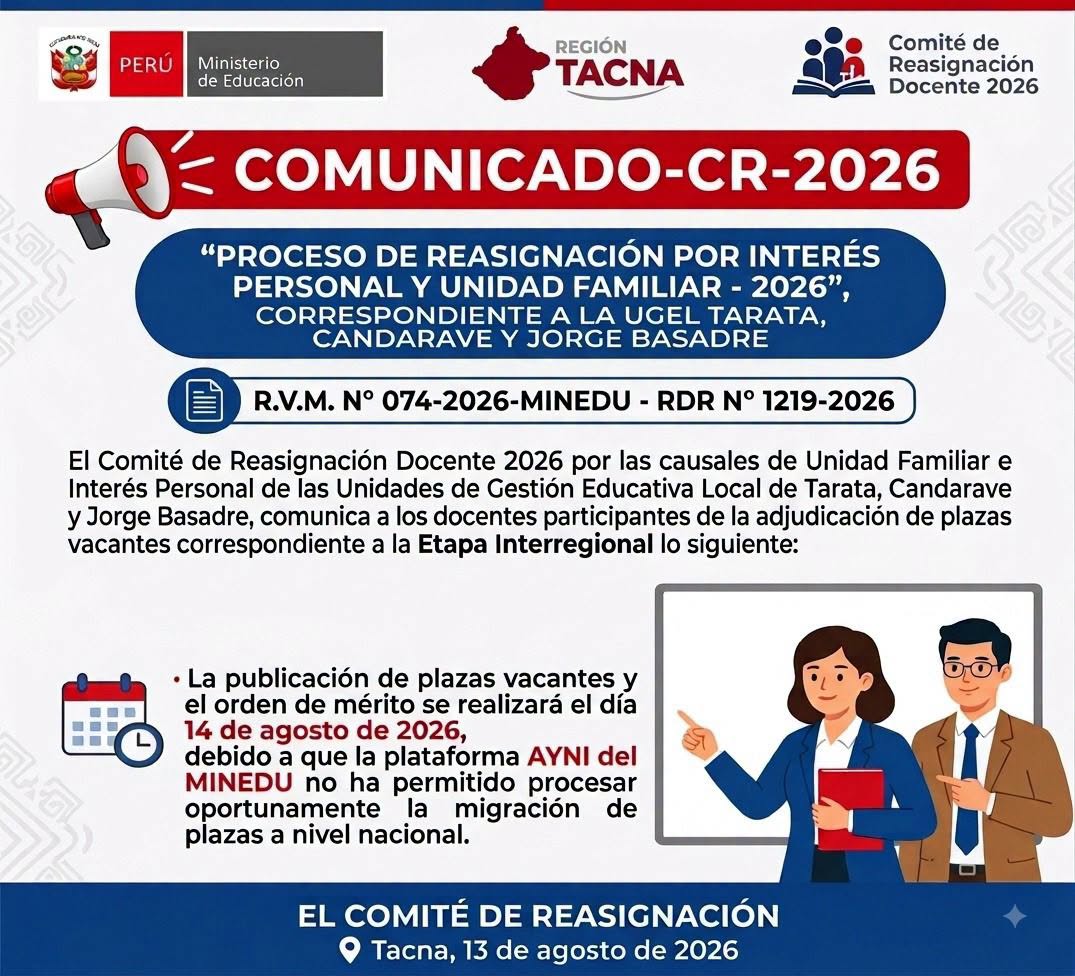 Comunicado DRE Tacna - Etapa Interregional 2026