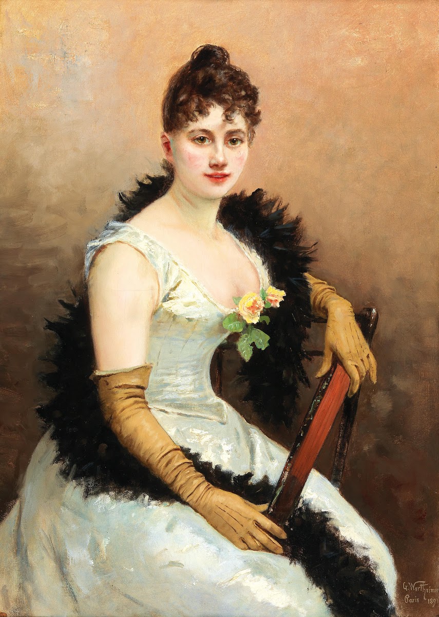 Society Lady with Feather Boa 1891