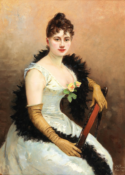Society Lady with Feather Boa 1891