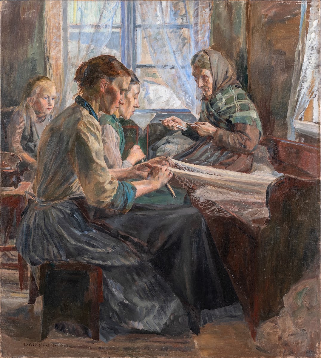 Fisherwomen making Nets Bohuslän 1894