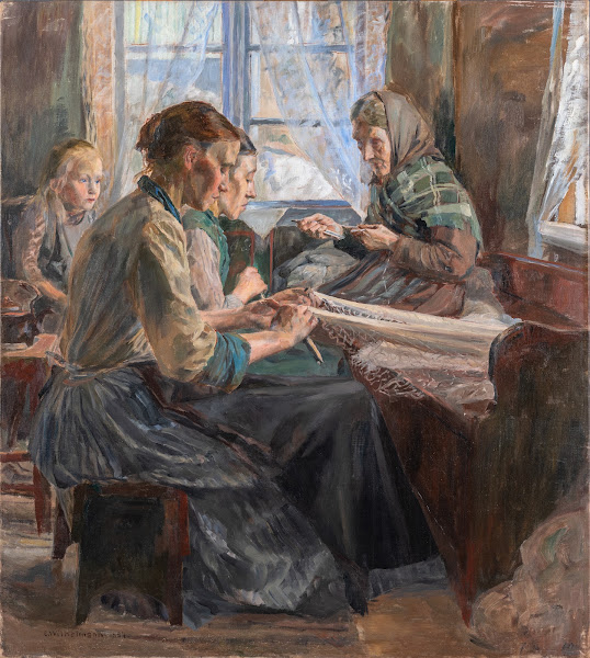 Fisherwomen making Nets Bohuslän 1894