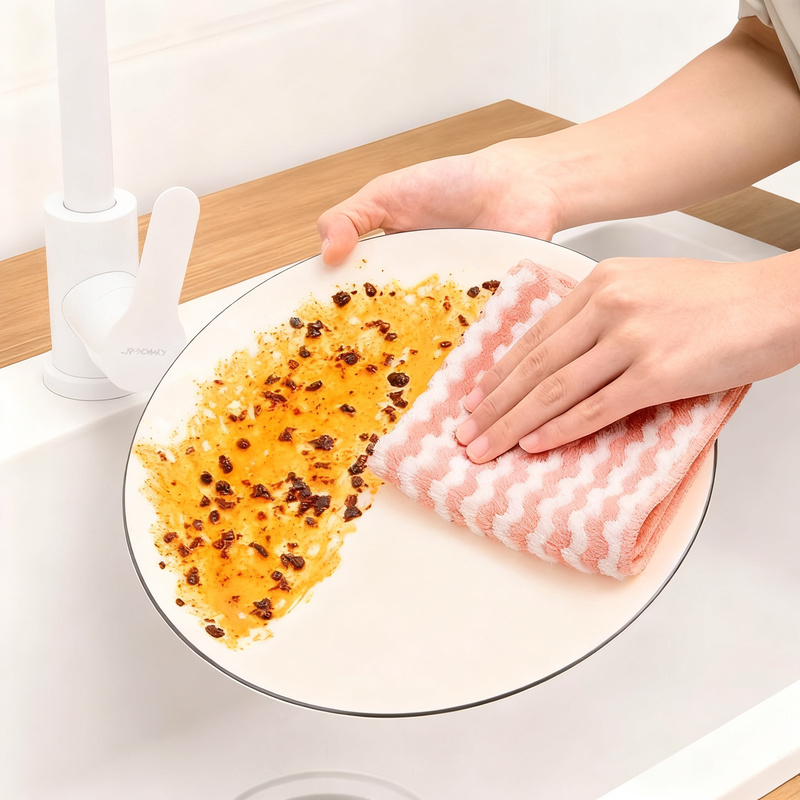 Kitchen cleaning cloth made of coral fleece, absorbent