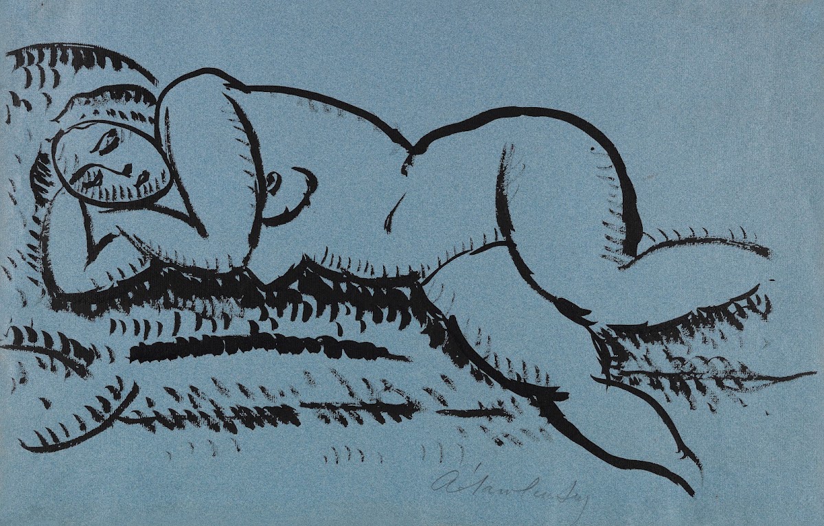 Liegender weiblicher Akt mit geschlossenen Augen Ca 1912