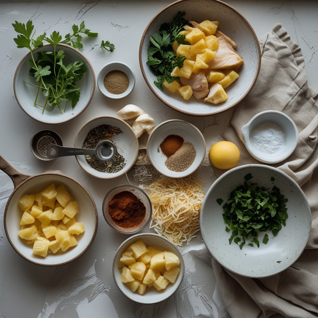 Ingredients for Easy Brown Sugar Pineapple Chicken Bake Recipe for Quick Family Dinner