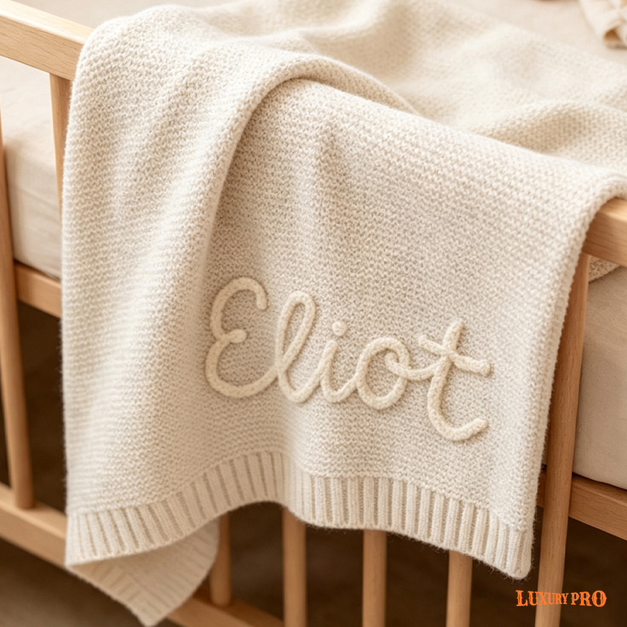 Hand Embroidered Baby Knitted Blanket