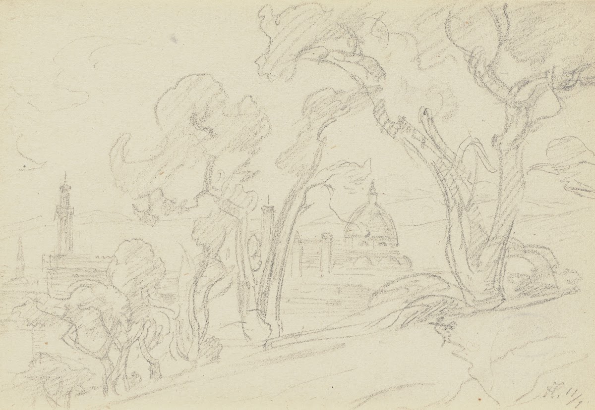 Landschaft im Hintergrund der Dom von Florenz