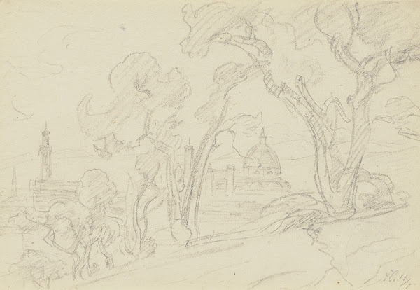 Landschaft im Hintergrund der Dom von Florenz