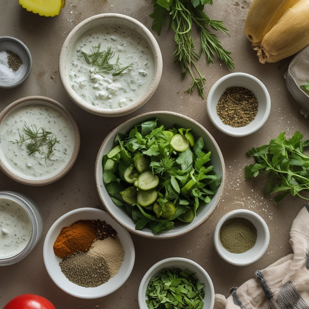 Ingredients for Healthy Dill Pickle Cottage Cheese Ranch Recipe – Easy & Delicious Snack Idea