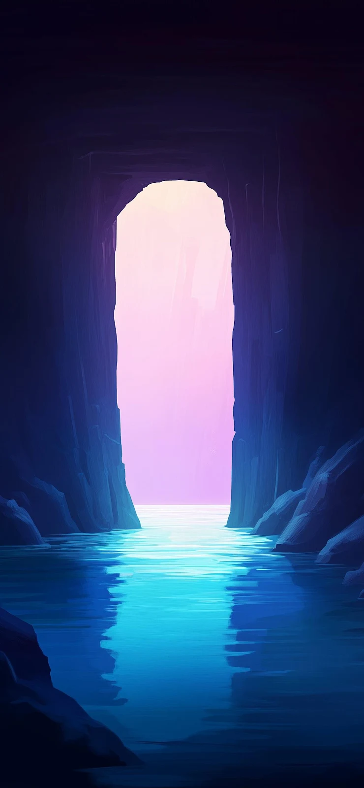 Glowing Water Cave Portal - Digital Illustration Full HD iPhone Wallpaper (1284x2778)