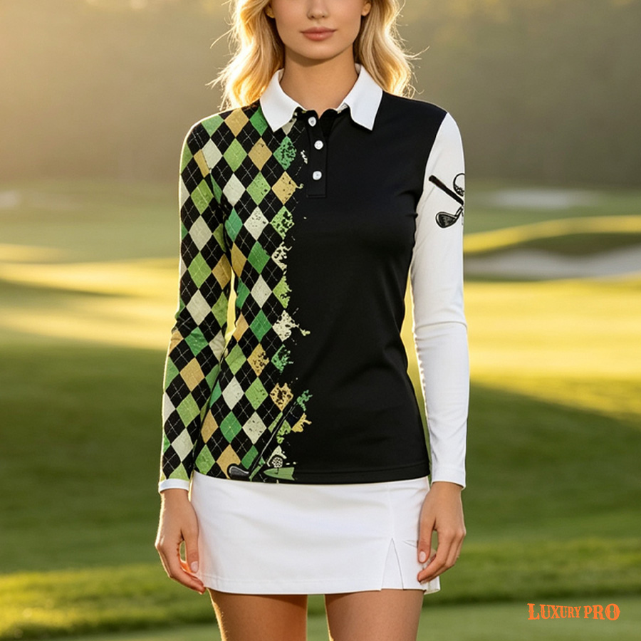 AOP HGL Women's Lapel Button Long‑Sleeve Polo