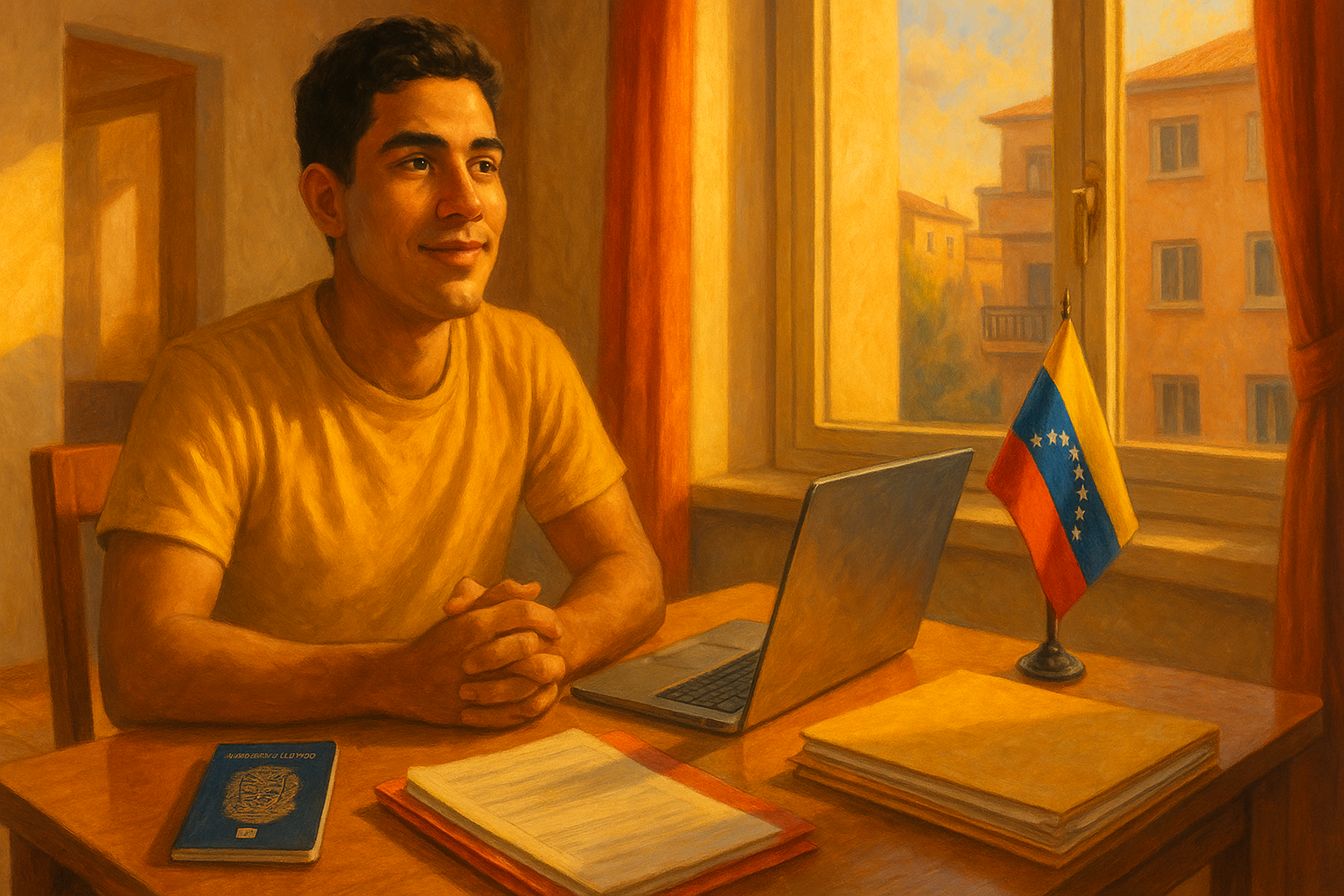 Venezolano en España revisando documentos para homologación de título universitario