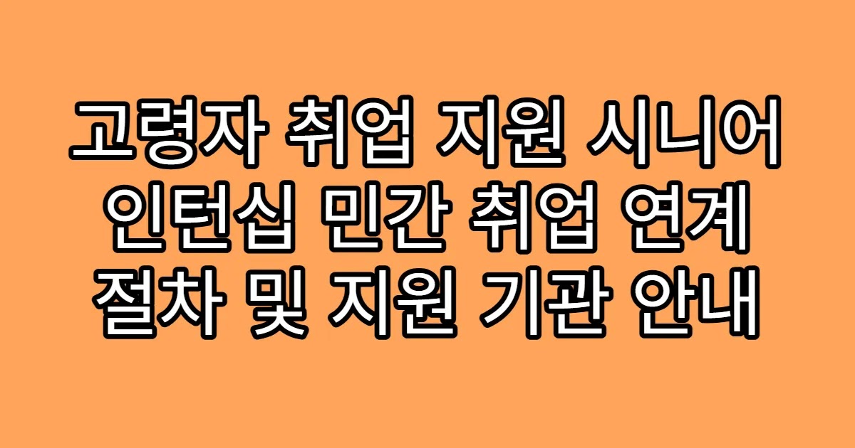 고령자 취업 지원 시니어 인턴십 민간 취업 연계 절차 및 지원 기관 안내
