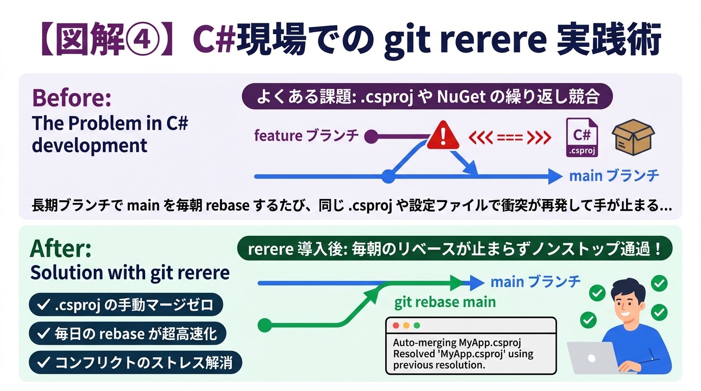 C#現場での git rerere 実践術