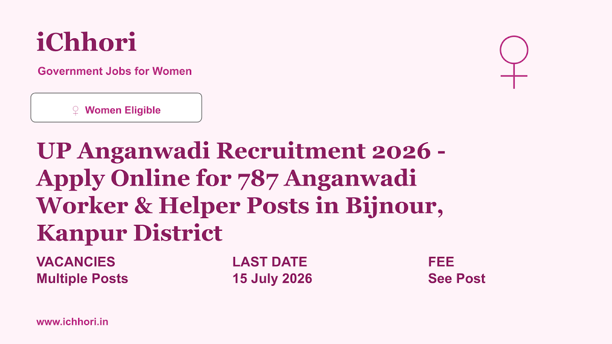 UP Anganwadi Recruitment 2026 - Apply Online for 787 Anganwadi Worker & Helper Posts in Bijnour, Kanpur District - iChhori