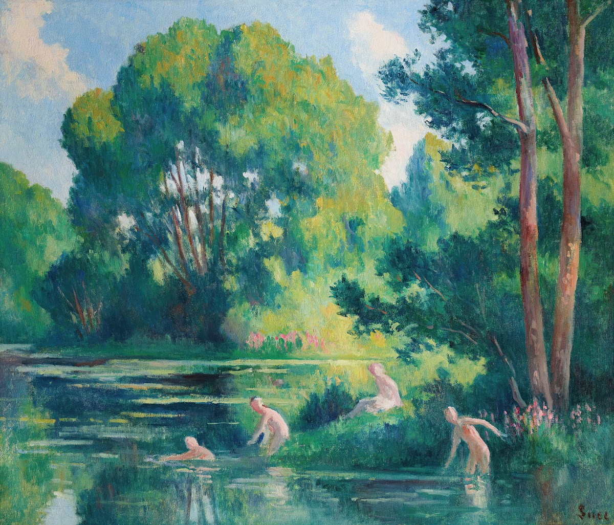 Rolleboise baignade dans le petit bras de la Seine 1920