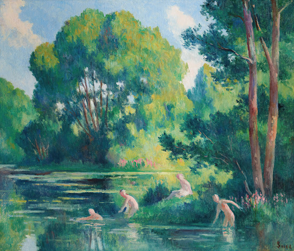 Rolleboise baignade dans le petit bras de la Seine 1920