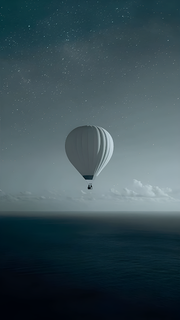 White Hot Air Balloon Floating Under Starry Night Sky - Free mobile Wallpaper
