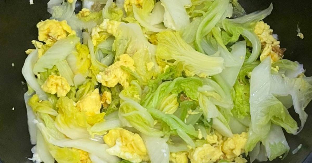 Cải thảo xào trứng (không dầu mỡ)