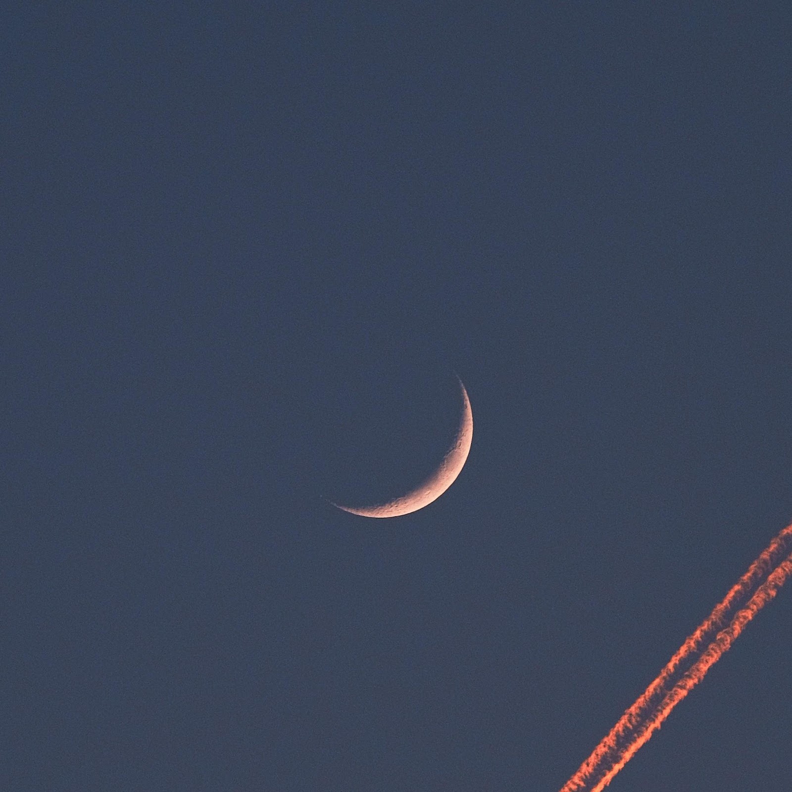 Download Crescent Moon and Glowing Plane Trail 2K iPhone