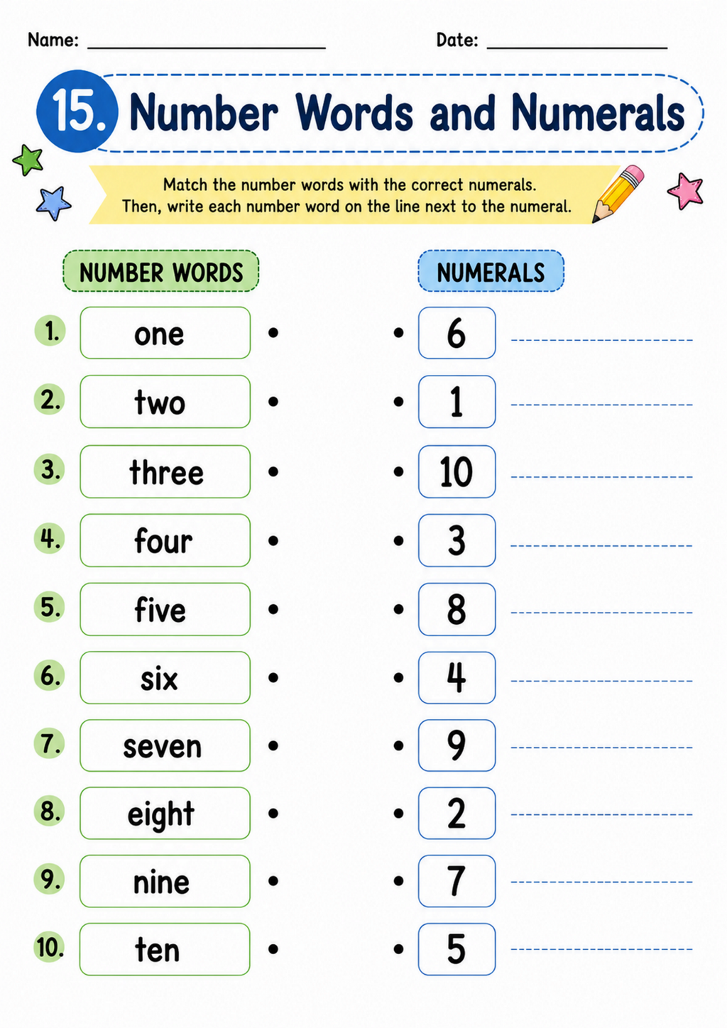 Number Words and Numerals Worksheet