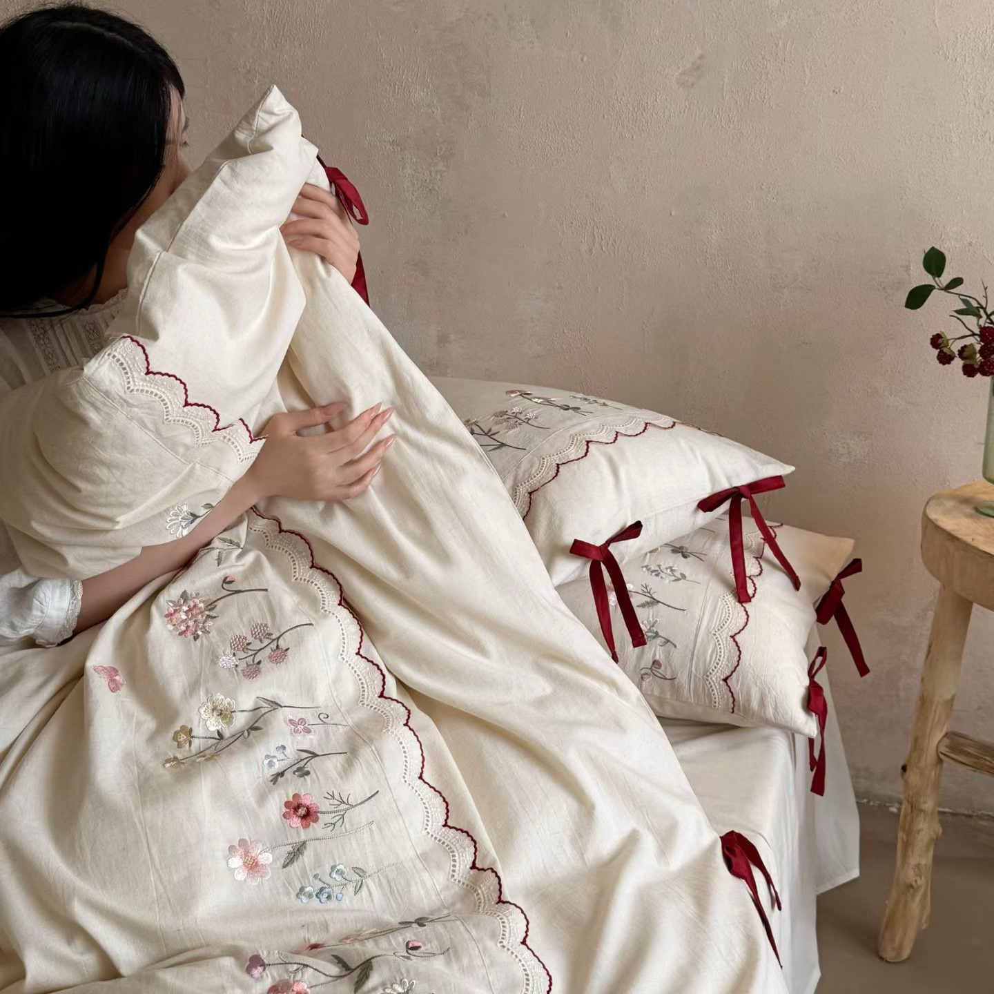Cotton-Linen Bedding Set, embroidered, French