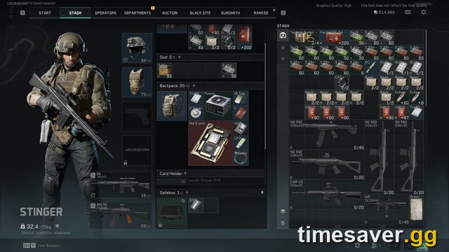 Delta Force Operations stash screen showing the inventory grid and the Safebox slot, the items in question at a season reset