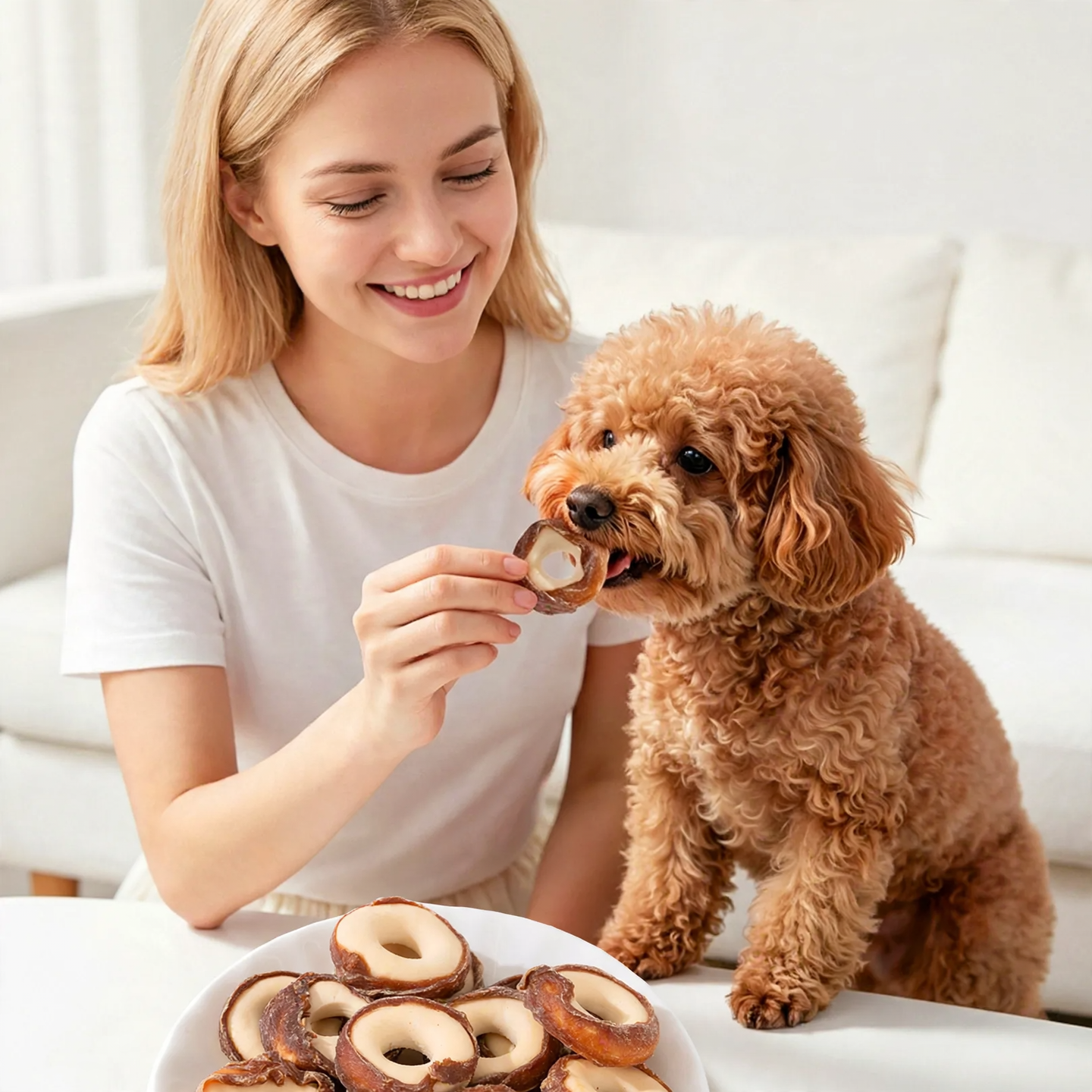 Dog chew snack with goat milk, dental care