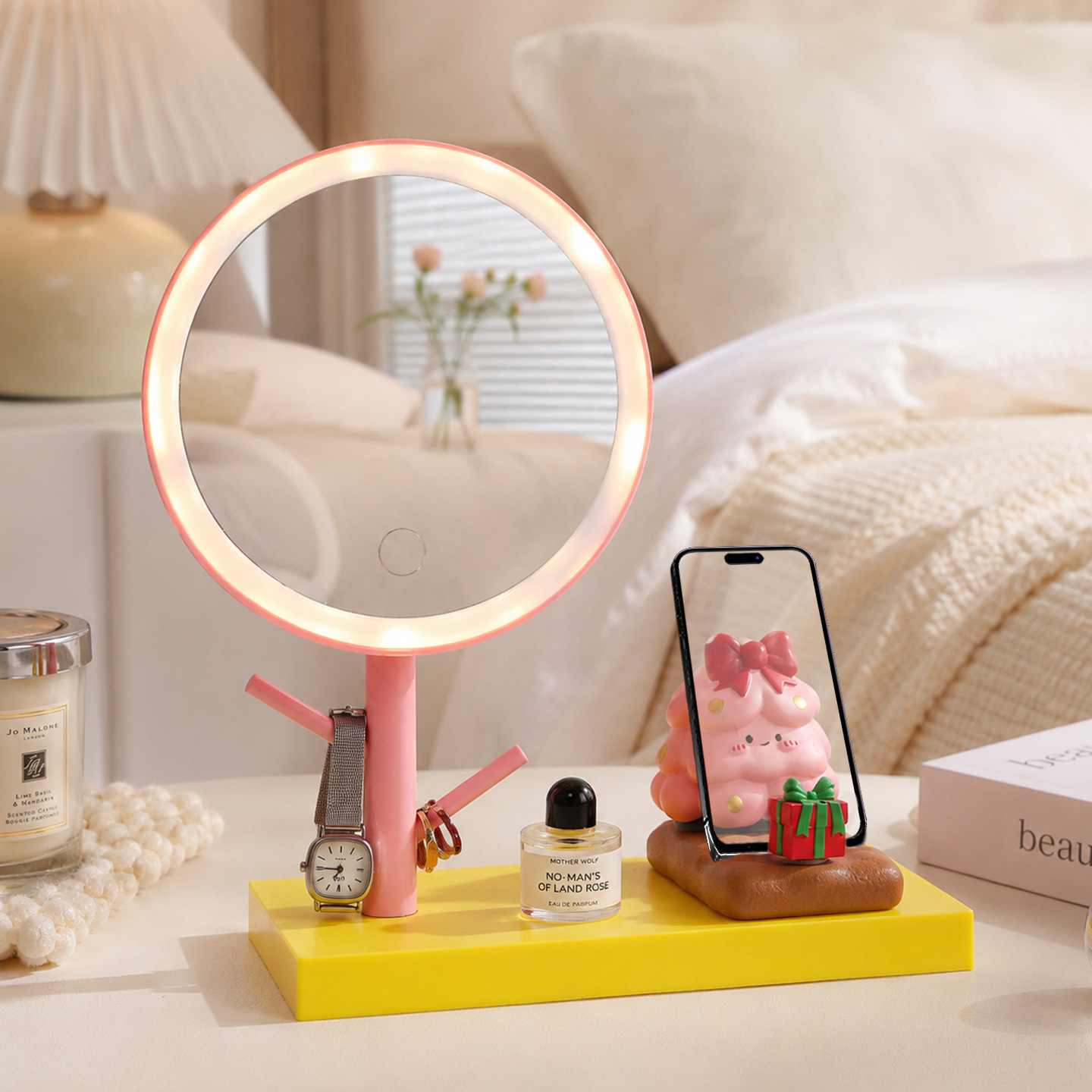 LED Makeup Mirror with Smartphone Stand