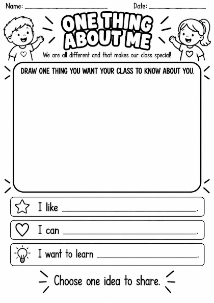 One Thing About Me Worksheet