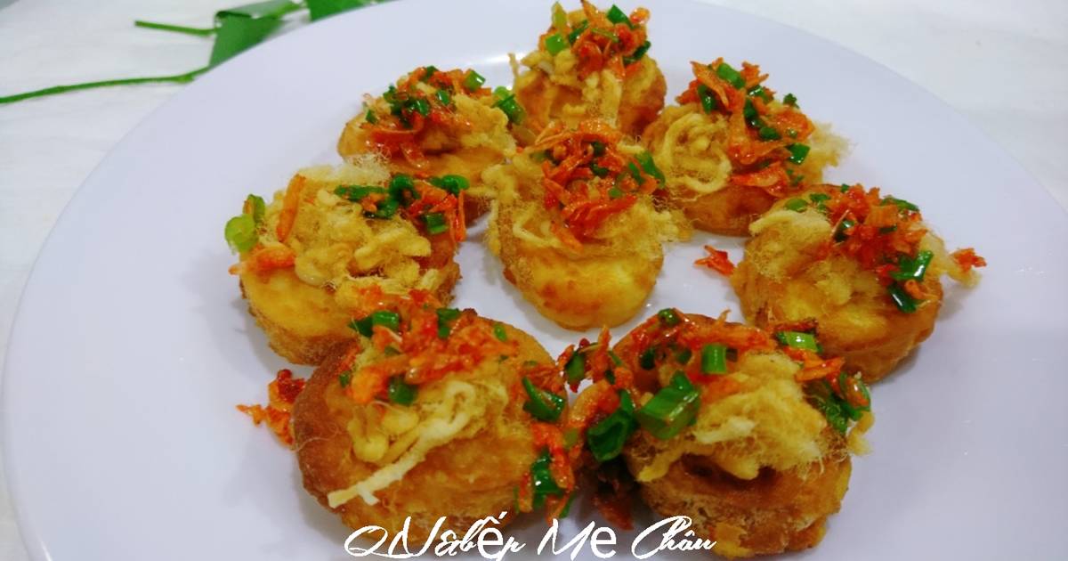 Đậu hũ non chiên giòn chà bông, mở hành ruốc sấy