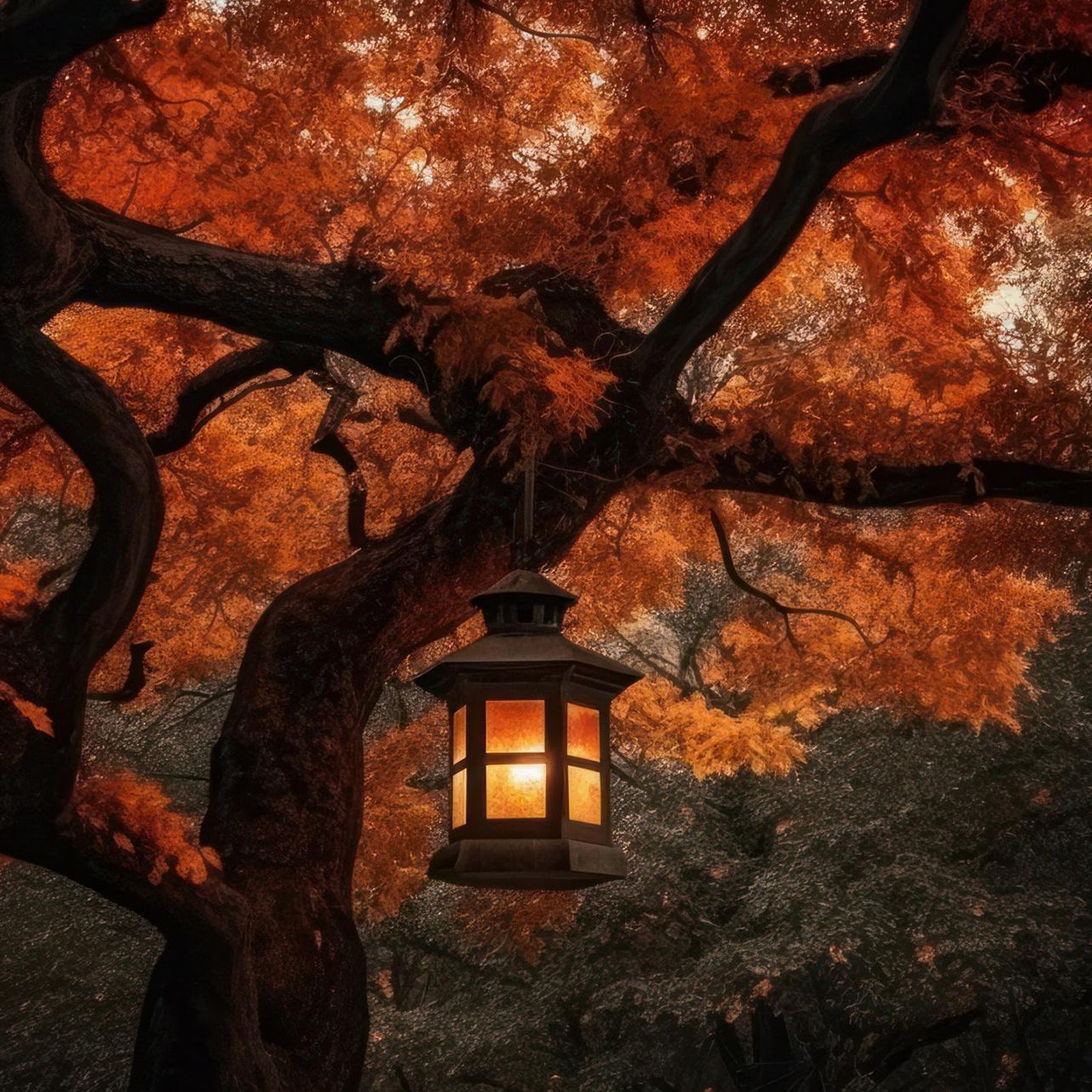 Download Glowing Lantern on Autumn Tree Full HD iPhone