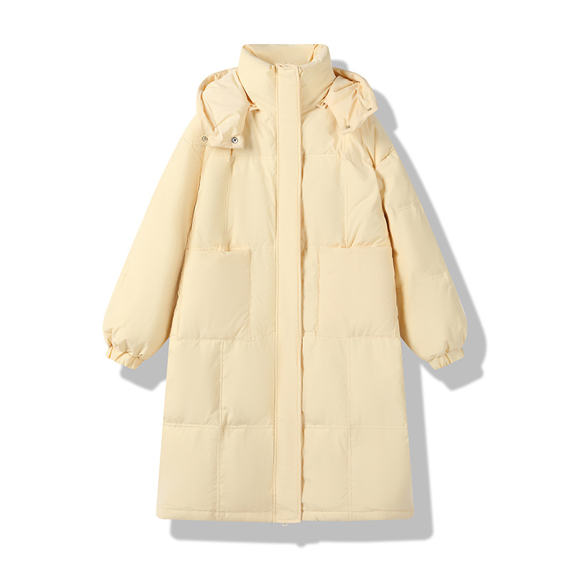 Long women's winter jacket with hood