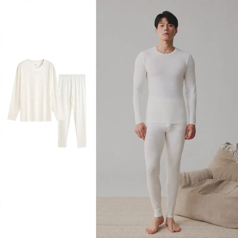 Cotton thermal set for couples, crew neck