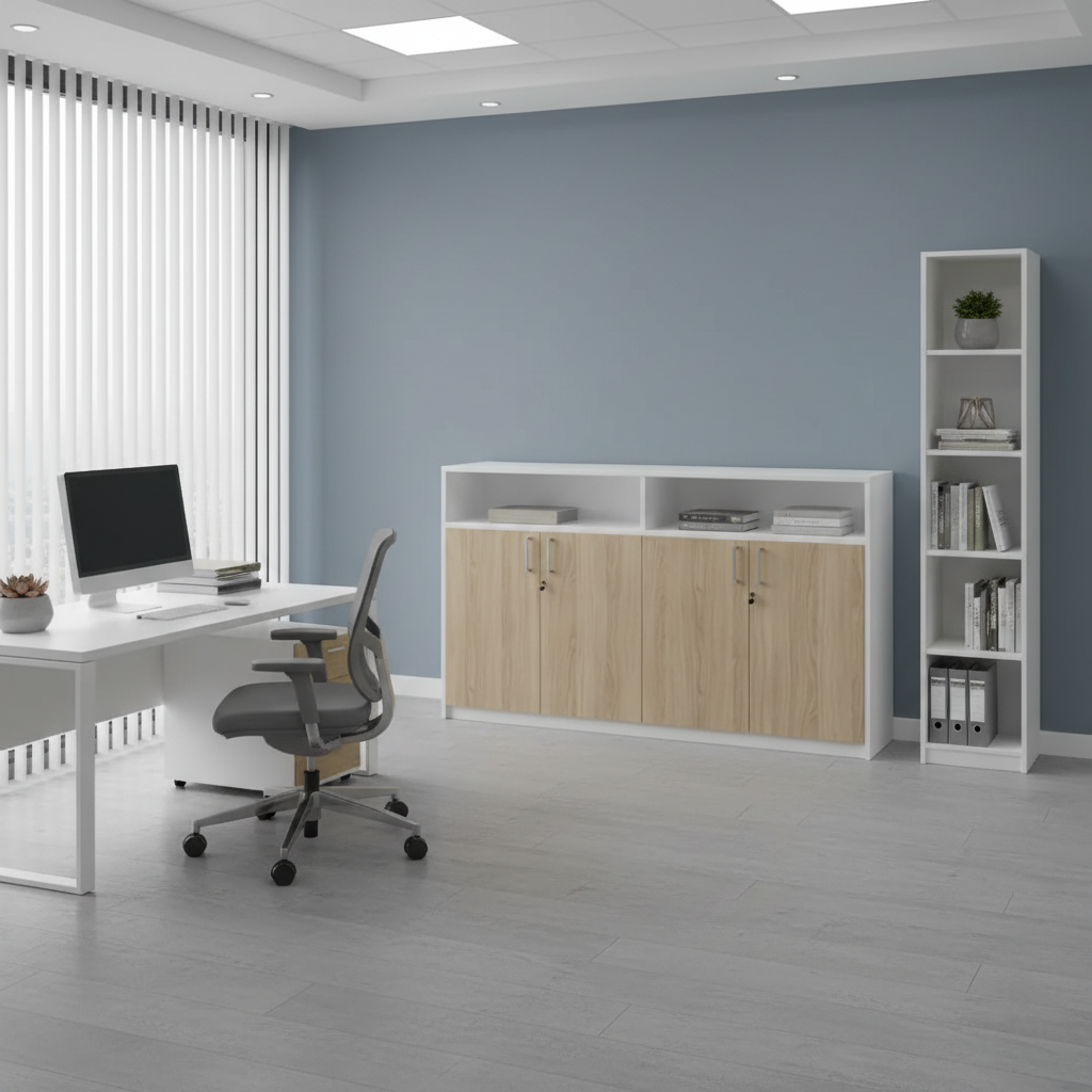 RADAR Color Four Door Cabinet With Recessed Open Top Shelf