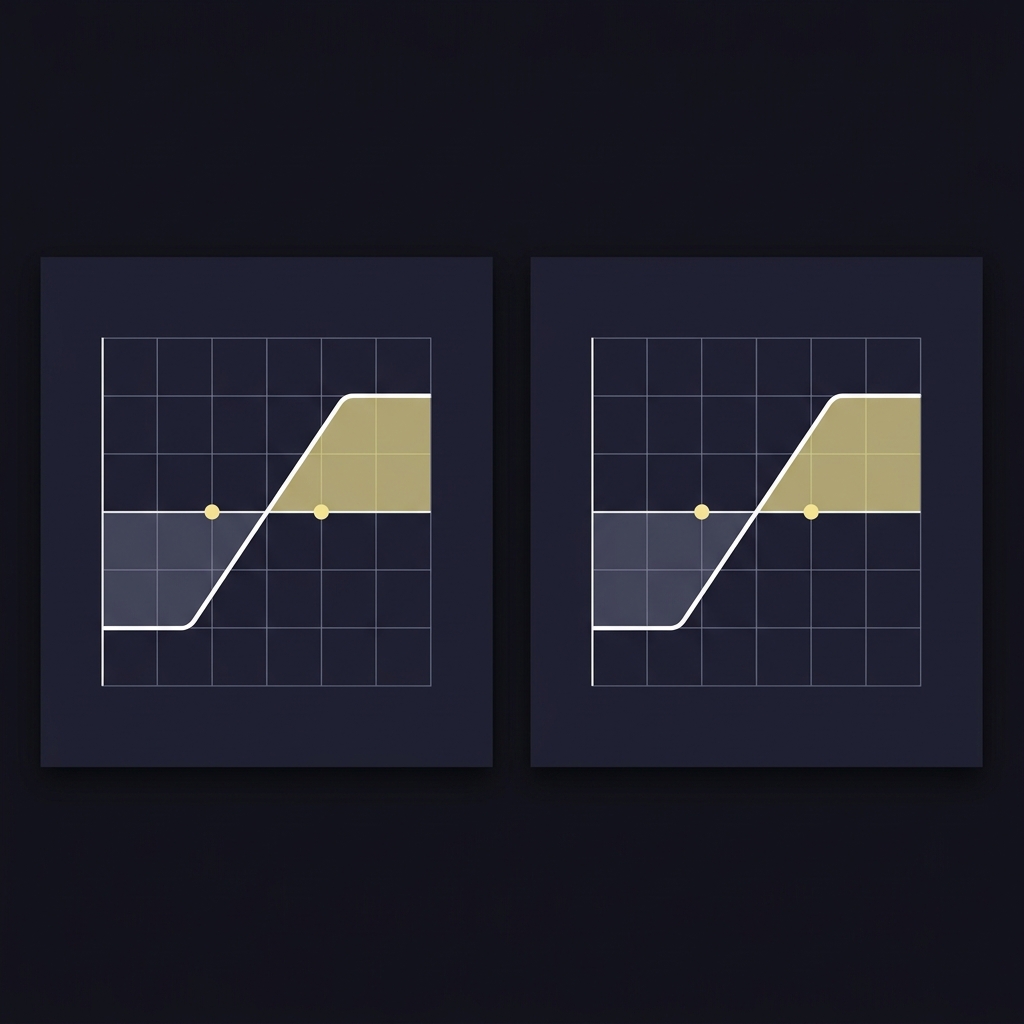 Understanding Even-Money Trades diagram comparing a debit vertical payoff chart and a collar payoff chart in a minimalist 2D vector style on a dark Funded Plays background