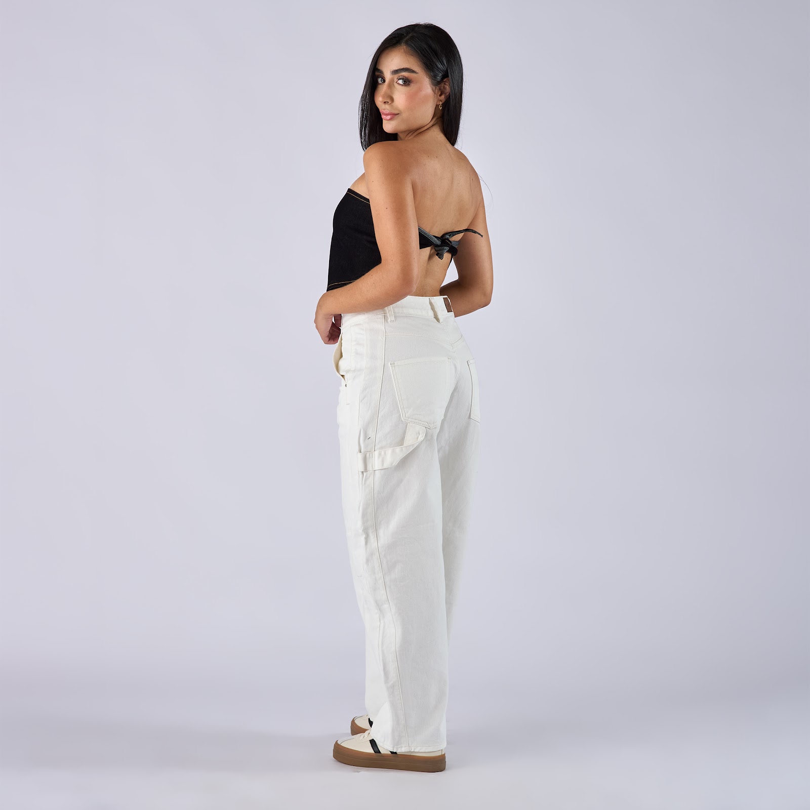 Jean barrel rígido tiro medio en denim, color ivory - Vista 3