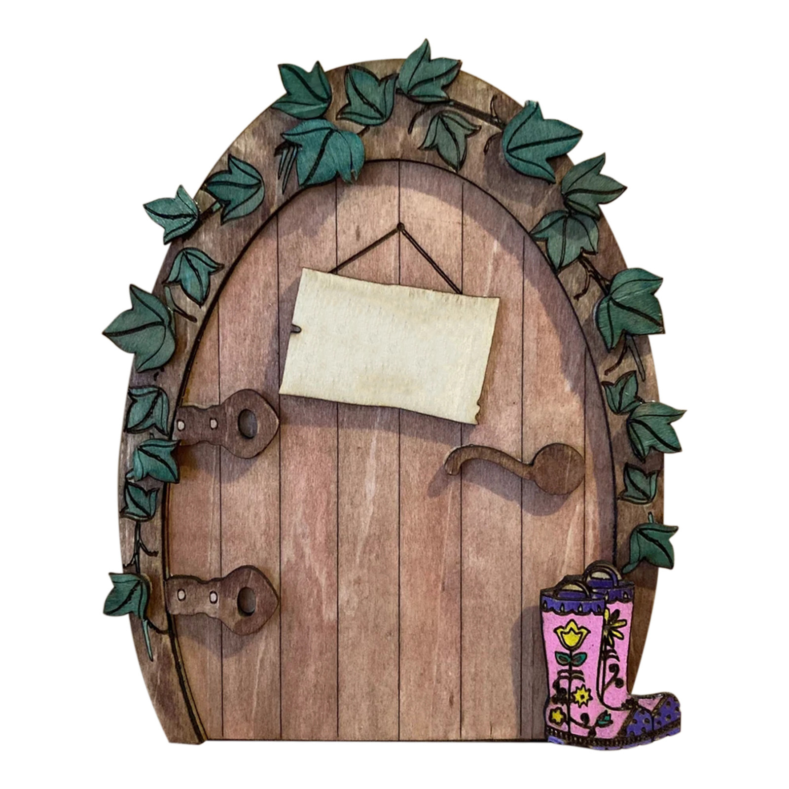 Dekorative 2D-Elfen-Tür aus Kiefernholz mit Tiermotiven