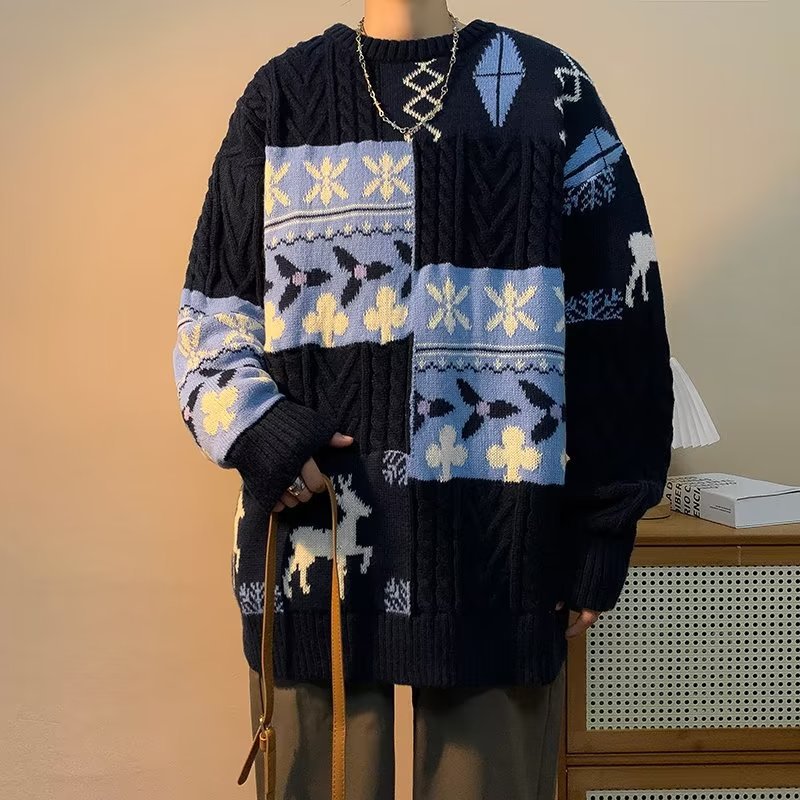 Thick knitted sweater in retro style