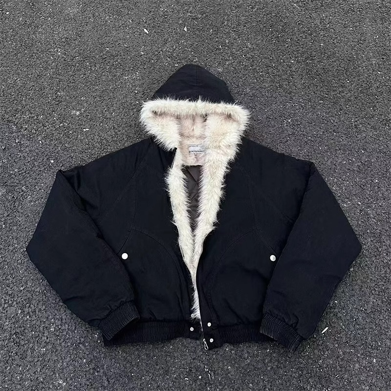 Men's Winter Jacket, Short, with Hood and Fur Collar