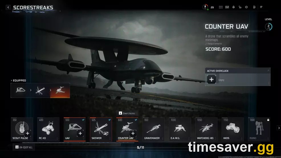 BO7 Scorestreaks menu with no Overclock active — the clean loadout state you rebuild into once the discounts are stripped