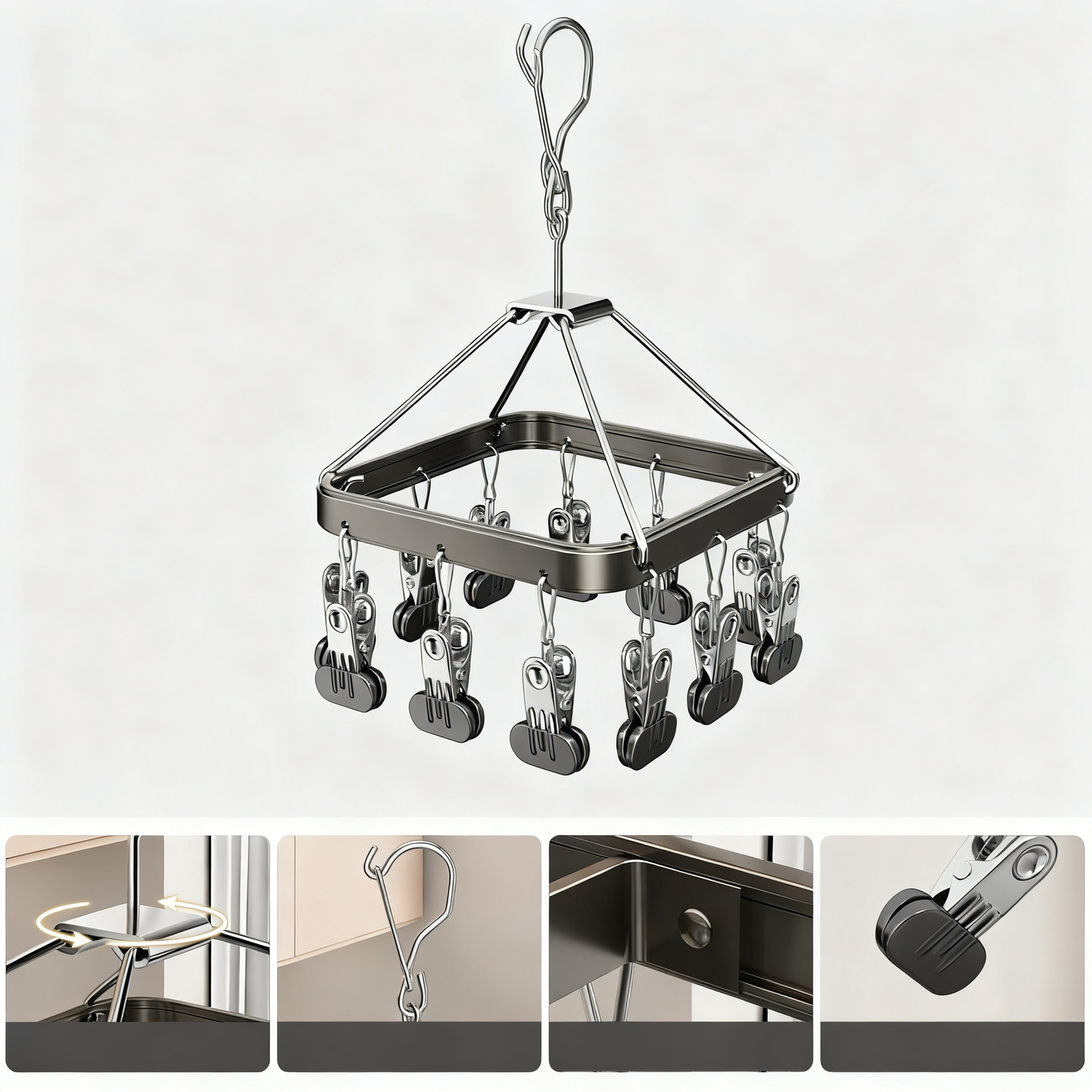 Aluminum clothes rack with multiple clips
