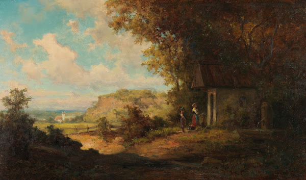 Mädchen vor Waldkapelle 1910