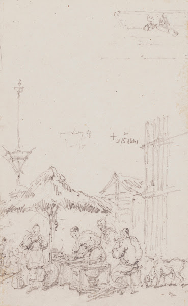 A sketch of a market outside the railings of St Dominics Church Macau 1841