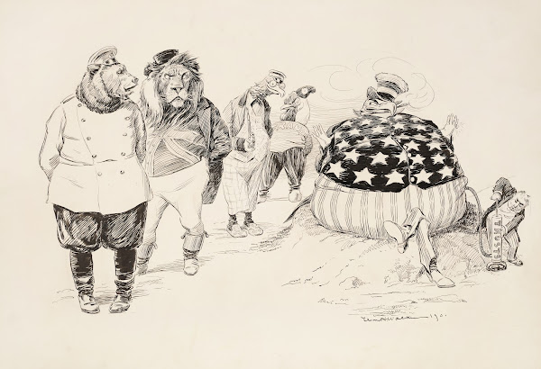 Animals representing Russia England France and an unidentified bird watch the Un