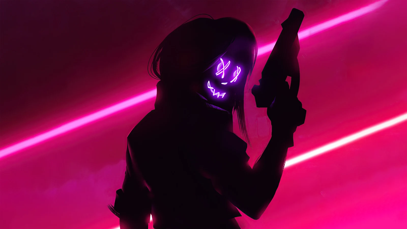Neon, Cyberpunk, Mask, Pink 4K Wallpaper Background [3840x2160] Free Download