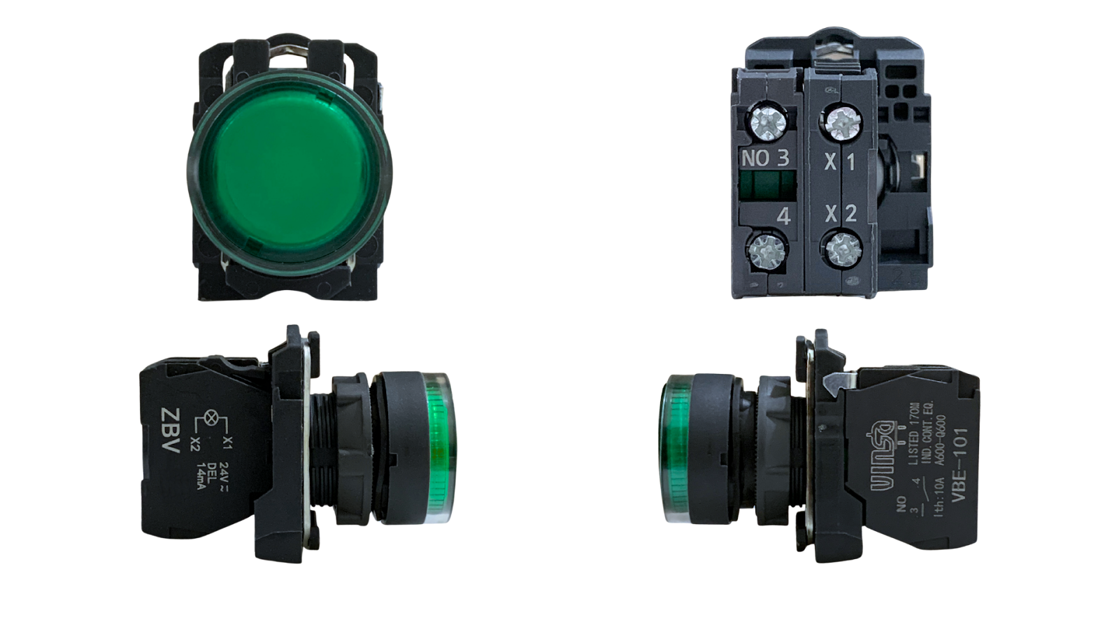 Illuminated Push Button 24VAC Protected LEDs Green 1N/O