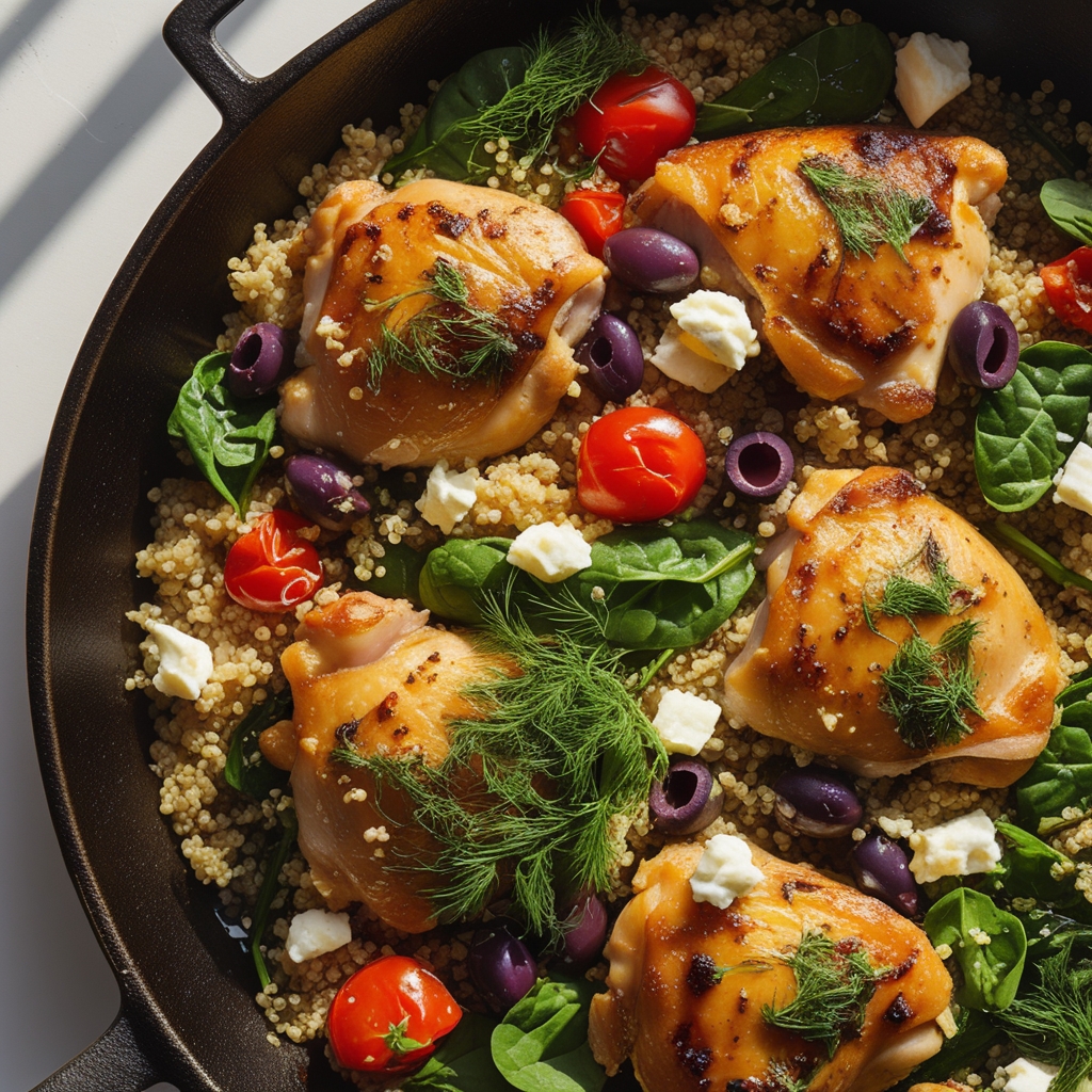 One-Pan Greek Chicken & Quinoa Bake with Lemon-Herb Feta